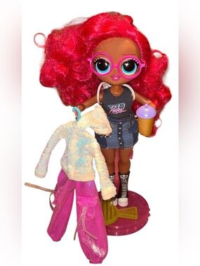 Stylish Pink-Haired Doll with Denim Outfit